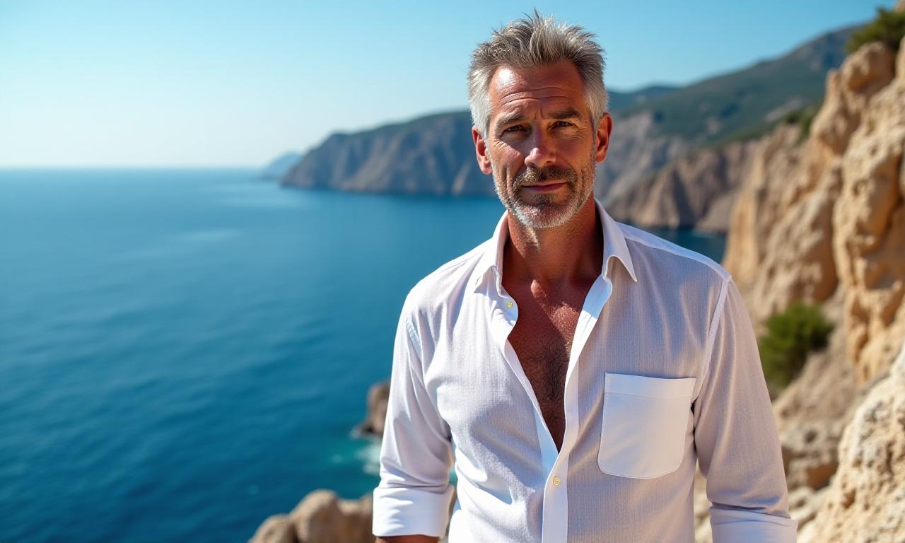 Uomo in camicia di lino sulla costa italiana